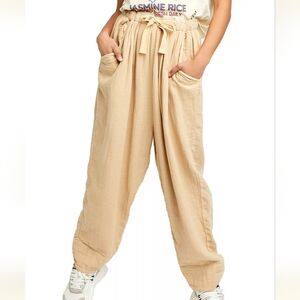 NWT Free People Essential Double Cloth Linen Harem Pants XS Beige OB1308301